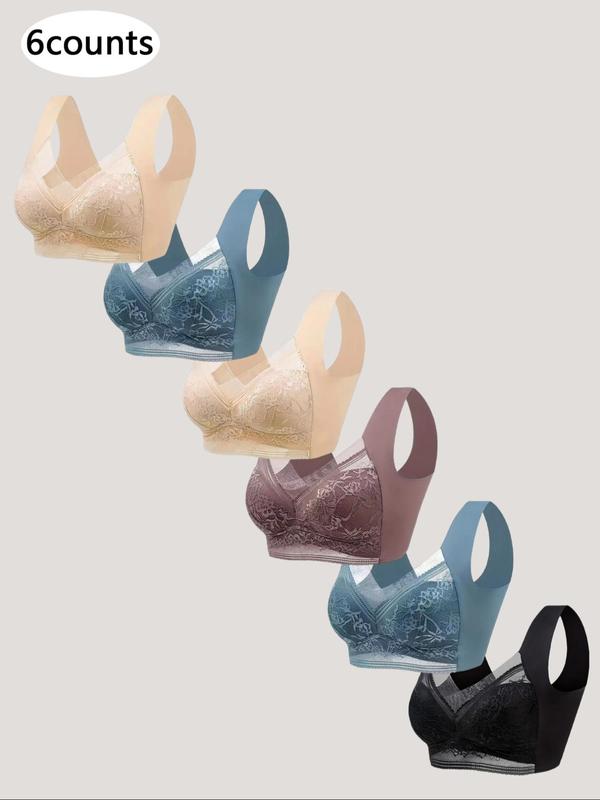 Women's Plain Contrast Lace Bra, Soft Breathable Push Up Bra, Back To School Summer Clothes Women, Lady Minimalist Basic Lingerie Top, Solid Color Underwear Sets for All Seasons