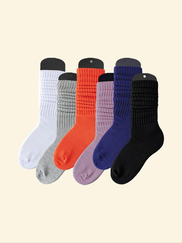 Women's 6 Pairs Solid Color Crew Socks, Fashion Casual Cozy Socks for Daily Outdoor Wear, Women Socks for All Seasons