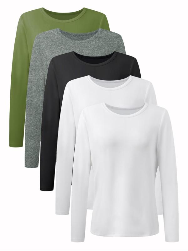 Women's Solid Long Sleeve Tee, T-shirts for Women, Basic Casual Round Neck T-shirt for Fall & Winter, T Shirts for Women, Women's Top for Daily Wear, Fall Clothing Women, 90s Clothes, Fall Outfits