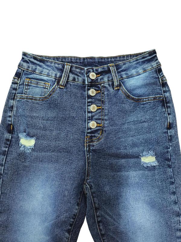 Women's Ripped Button Fly Skinny Jeans, Fashion Casual Denim Pants for Daily Outdoor Wear, Jeans for Women, Ladies Bottoms for All Seasons, Fall Outfits 2024