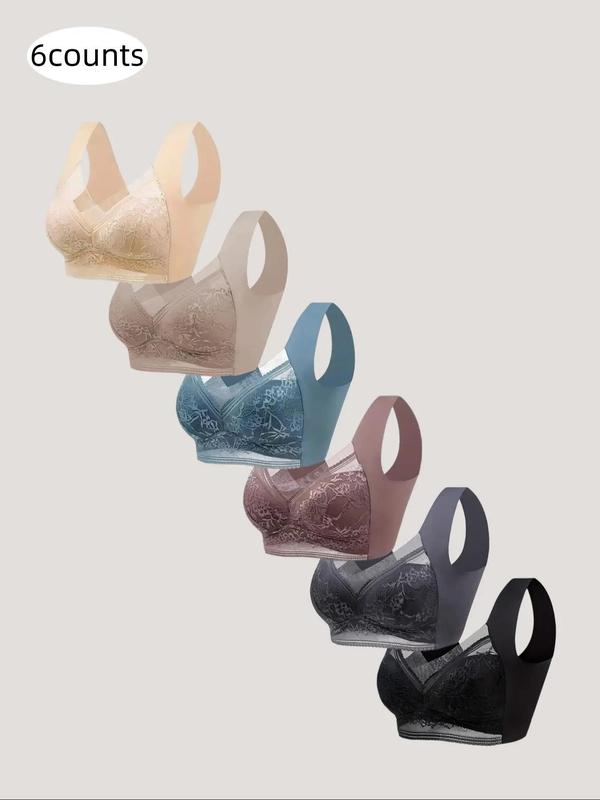 Women's Plain Contrast Lace Bra, Soft Breathable Push Up Bra, Back To School Summer Clothes Women, Lady Minimalist Basic Lingerie Top, Solid Color Underwear Sets for All Seasons