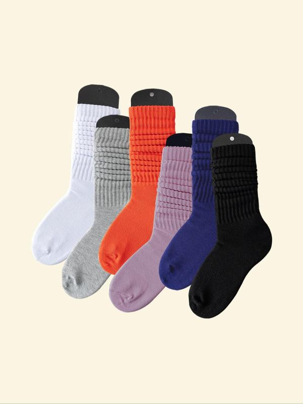 Women's 6 Pairs Solid Color Crew Socks, Fashion Casual Cozy Socks for Daily Outdoor Wear, Women Socks for All Seasons