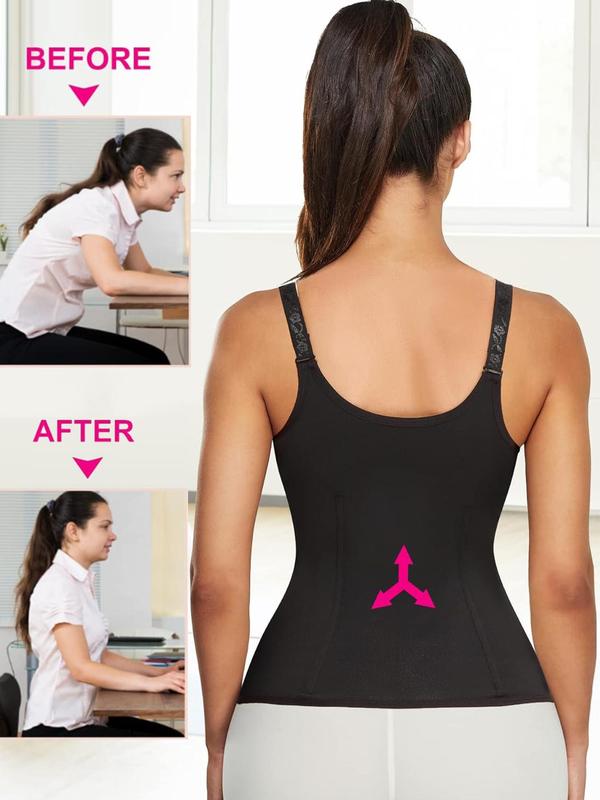 Women's Solid Zipper Hook & Eye Closure Shapewear Tank Top, High Stretch Tummy Control Shaper, Tummy Tuck Shaper, Women's Shapewear for All Seasons
