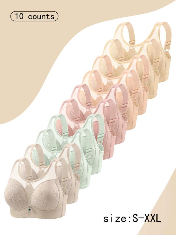 Women's Solid Contrast Mesh Bralette, Soft Comfortable Breathable Wireless Push Up Bra, Lingerie for All Seasons