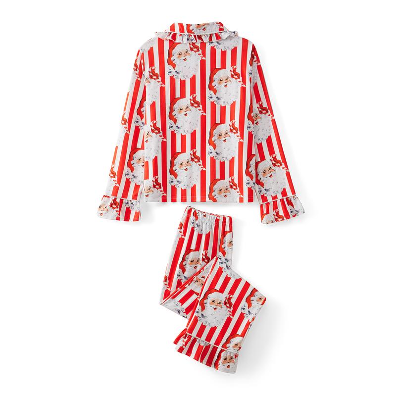Christmas Family Pajamas Matching Set Stripes Santa Claus Long Sleeve Shirt with Pants Sleepwear for Baby Girls Boys Loungewear