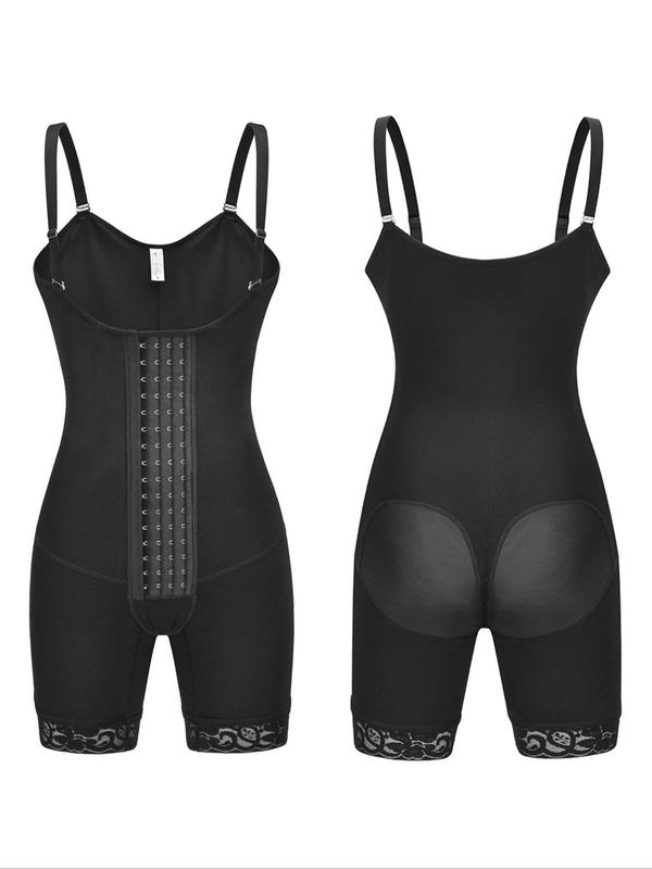 Women's Sexy Open Bust Contrast Lace Adjustable Hook & Eye Closure Front Shapewear Romper, Casual Adjustable Strap Tummy Control Butt Lifter Shaper, Women's Shapewear for Daily Wear