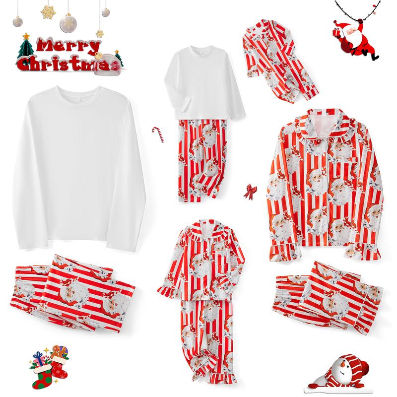 Christmas Family Pajamas Matching Set Stripes Santa Claus Long Sleeve Shirt with Pants Sleepwear for Baby Girls Boys Loungewear