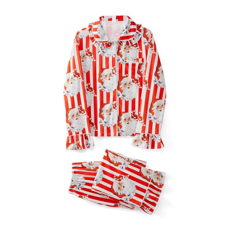 Christmas Family Pajamas Matching Set Stripes Santa Claus Long Sleeve Shirt with Pants Sleepwear for Baby Girls Boys Loungewear