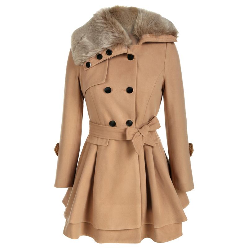 ZEAGOO Women's Fashion Faux Fur Lapel Double-Breasted Thick Wool Trench Coat Winter Warm Jacket  Penny lane jackets S-2XL Black Friday