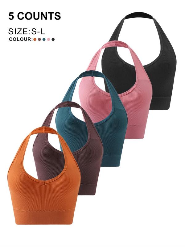 Women's  Solid Striped Backless Wireless Bra, Casual Comfortable Breathable Lingerie for Daily Wear, Softness Lingerie for All Seasons