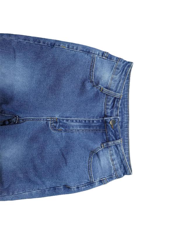 Women's Plain Pocket Button Zipper Skinny Jeans, Casual Streetwear, Denim Pants for Daily Wear, Ladies Bottoms for All Seasons