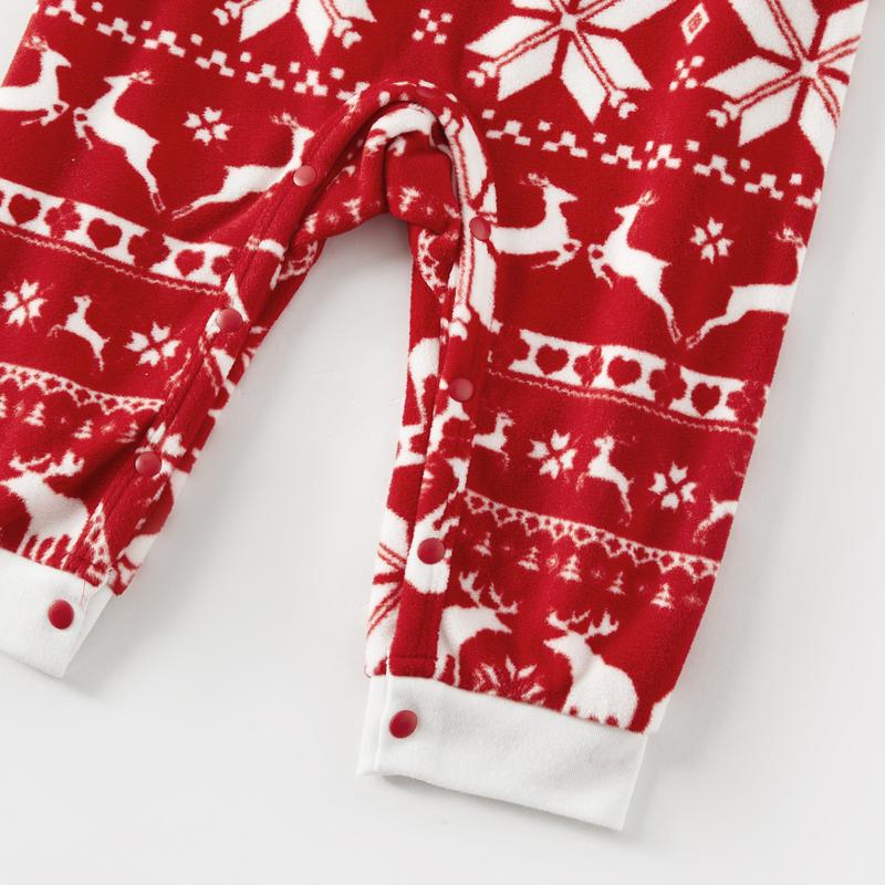 PatPat Christmas Family Matching Long-sleeve Allover Deer & Snowflake Print Red Thickened Polar Fleece Pajamas Sets