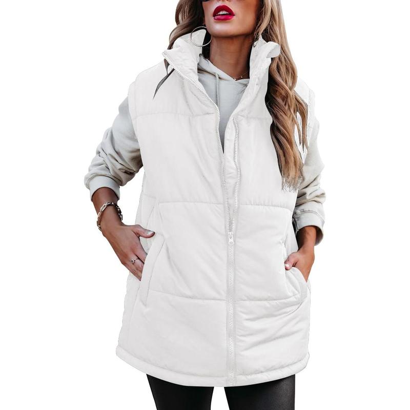 Fisoew Womens Sleeveless Puffer Vest Winter Zip Up Stand Collar Padded Coat Outerwear Vests with Pockets