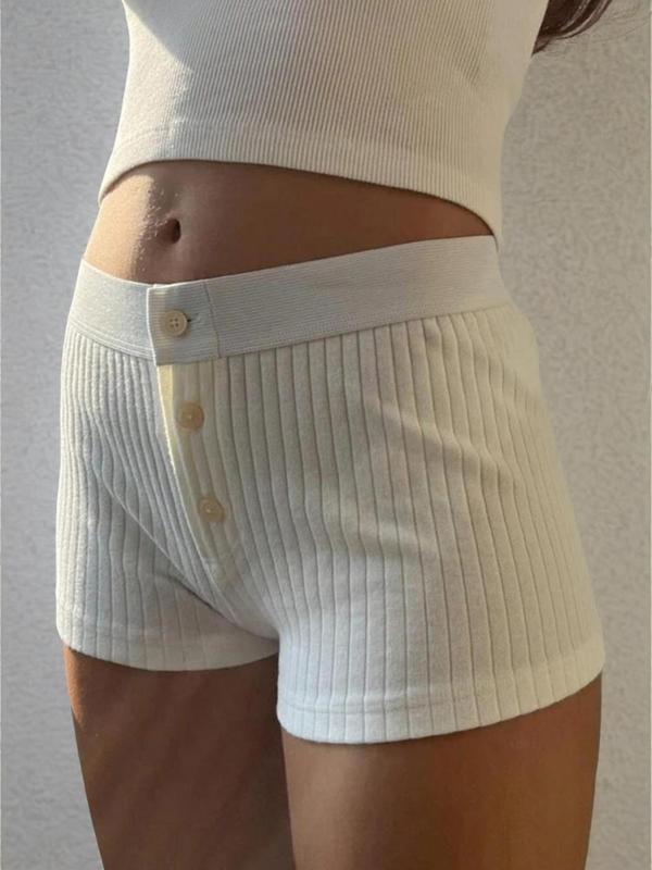Women's Textured Button Front Shorts, Y2K Retro Casual Skinny Knit Shorts, Shorts for Women, Women's Summer Bottoms for Daily Wear