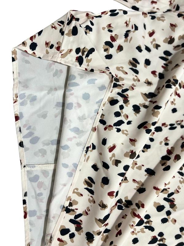 Women's All Over Print Plicated Blouse, Elegant Keyhole Back Bishop Sleeve Top for Spring & Fall, Ladies Clothes for Work Office Business