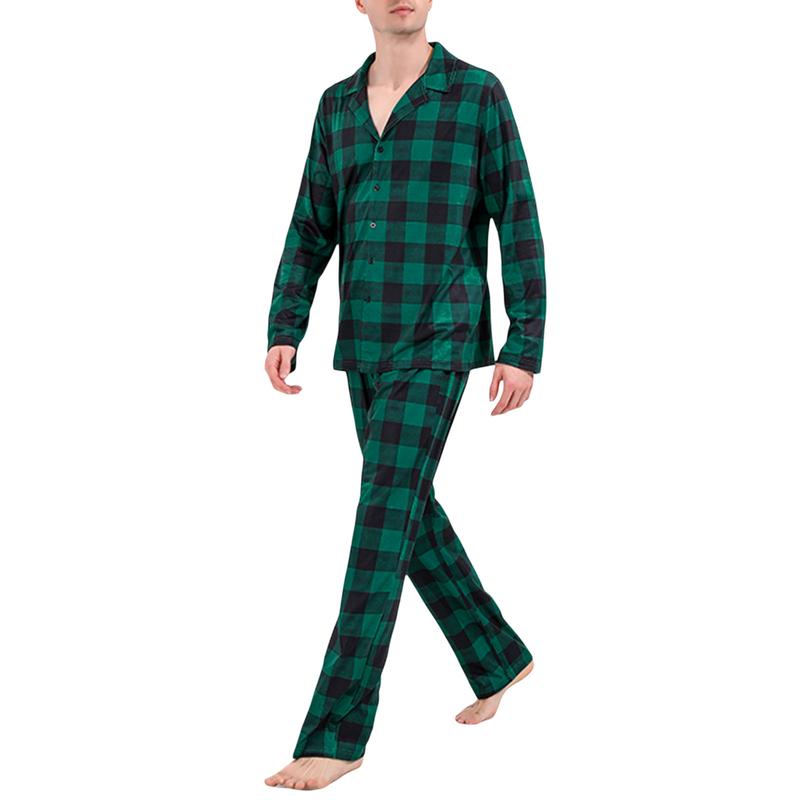 Family Christmas Pajamas Matching Sets, Long Sleeve Plaid Shirt with Elastic Waist Pants