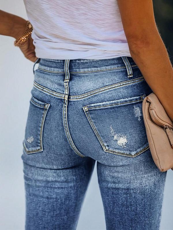 Women's Ripped Button Fly Skinny Jeans, Fashion Casual Denim Pants for Daily Outdoor Wear, Jeans for Women, Ladies Bottoms for All Seasons, Fall Outfits 2024