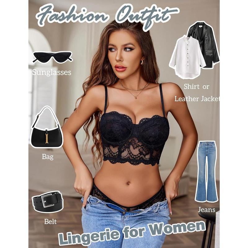 Lace bra or women's two-piece bra and panty set S-XXL