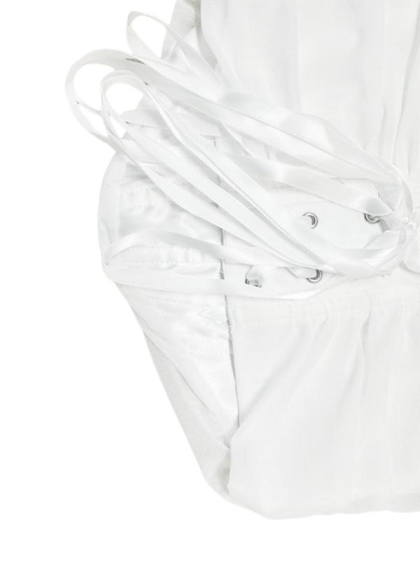 Women's Plain Ruched Lace Up Tube Top with Fishbone, Casual Sleeveless Top for Fall & Winter, Women's Clothing for Daily Wear