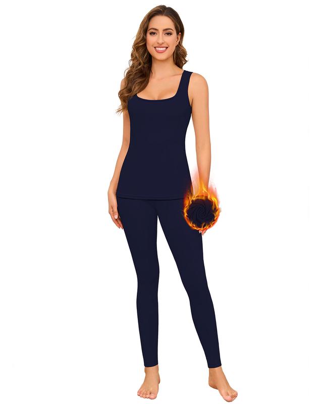 Thermal Underwear for Women Long Johns with Fleece Lined Base Layer Women Set Camisole Sleeveless Thermal Tank Top and Bottom for Cold Weather