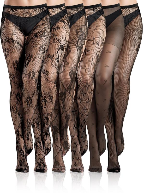 6 Pairs Women Fishnet Stockings Tights Patterned Tights Fishnet Leggings Waist High Pantyhose for Halloween Girls