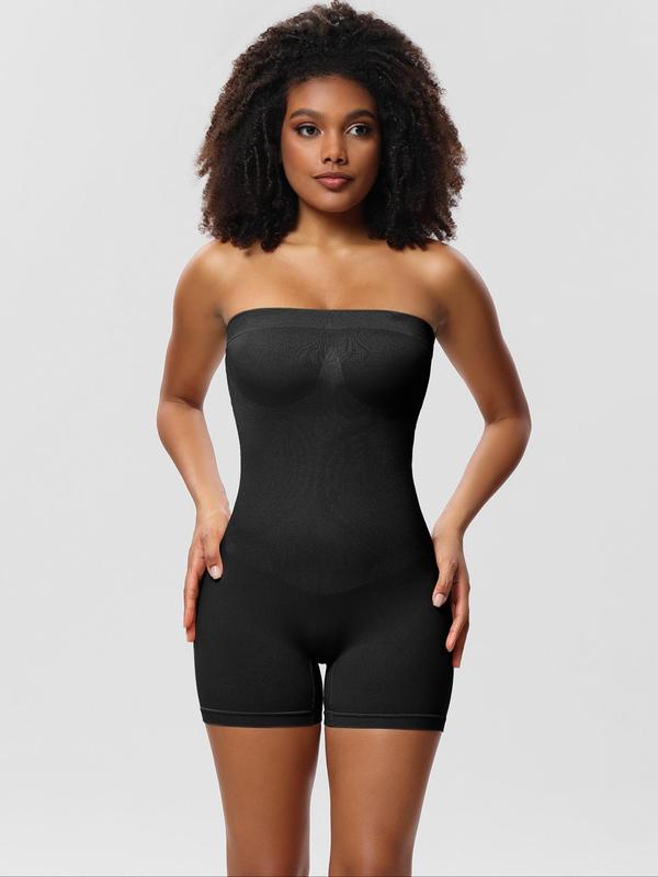 Women's Plain Off Shoulder Shapewear Romper with Adjustable Shoulder Straps, Comfort Casual Solid Color Seamless Tummy Control Tube Shaper Bodysuit for All Seasons, Bodysuit, Women's Shapewear for Daily, Fall Wear, Fallfreshness Clothes