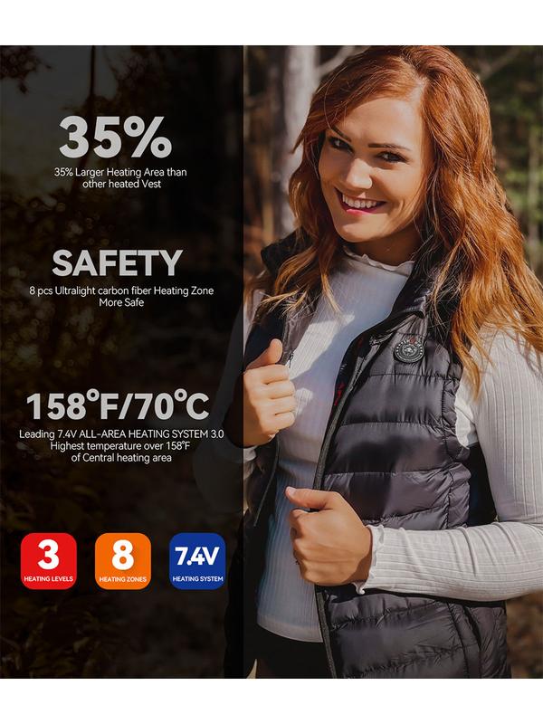 Women's Heated Vest with Retractable Hood, Outdoor Lightweight Electric Heating Apparel (Battery Pack Included) Womenswear Adjustable