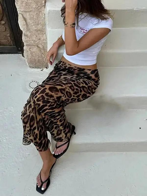 Women's Leopard Print Elastic Waist Bodycon Skirt, Casual Fashion Maxi  Skirt for Daily Outdoor Wear, Women's Bottoms for Fall & Winter