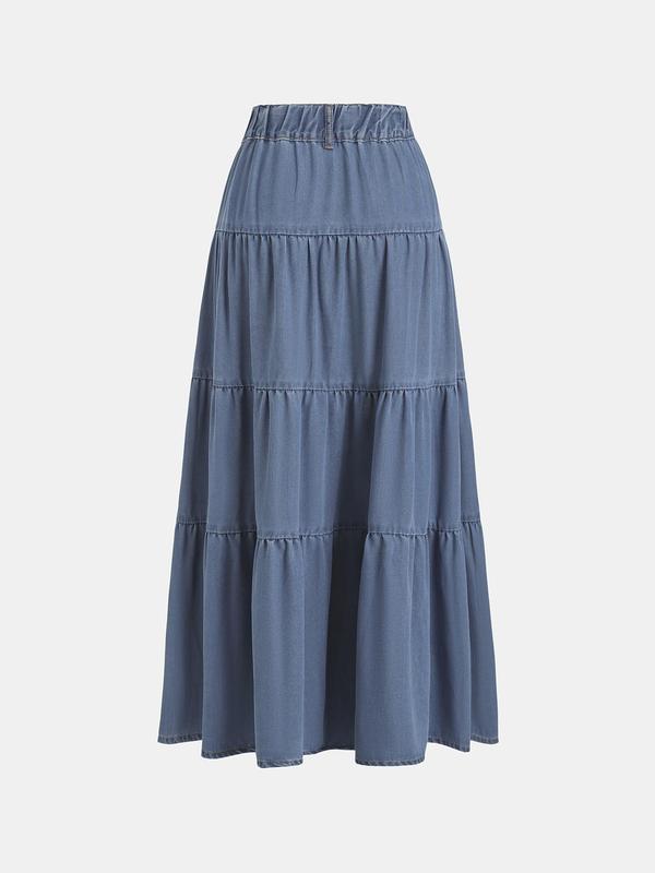 YOZY Women's Solid Button Zipper Fly Denim Skirt, Casual Long Denim Skirt for Daily Wear, Ladies Bottoms for All Seasons