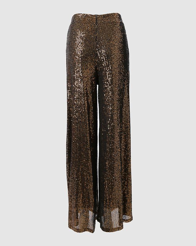 ChicMe Women‘s High Waist Allover Sequin Wide Leg Flared Party Pants Comfort Fabric