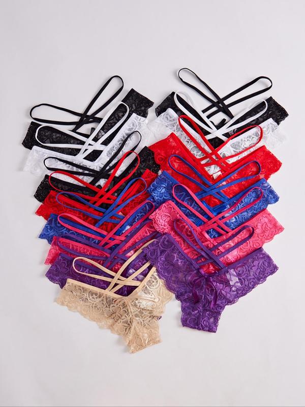 Women's Solid Color Criss Cross Lace Thong, Breathable Comfortable Panty for Daily Wear, Women's Underwear for All Seasons