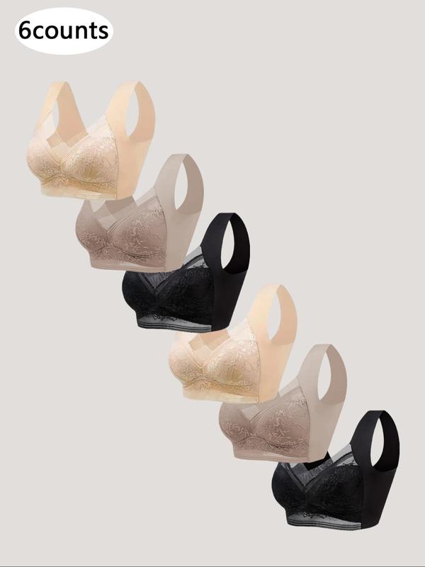 Women's Plain Contrast Lace Bra, Soft Breathable Push Up Bra, Back To School Summer Clothes Women, Lady Minimalist Basic Lingerie Top, Solid Color Underwear Sets for All Seasons