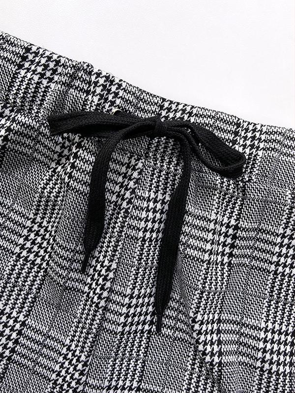 Women's Plaid Print Button Front Blazer & Pants Two-piece Set, Long Sleeve Pocket Outerwear & Drawstring Trousers, Women's Clothing for Work Office Business