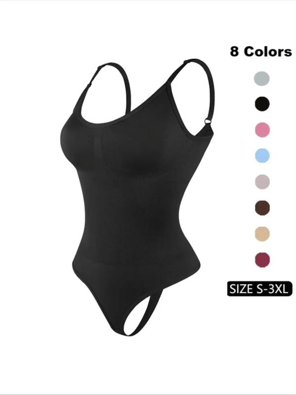 Women's Solid Adjustable Strap Backless Shapewear Bodysuit, Casual Comfy Seamless Tummy Control Butt Lifting Bodysuit for Daily Wear, Ladies Shapewear for All Seasons, Downtown Girl Clothes
