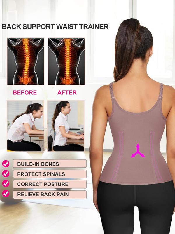 Women's Solid Zipper Hook & Eye Closure Shapewear Tank Top, High Stretch Tummy Control Shaper, Tummy Tuck Shaper, Women's Shapewear for All Seasons
