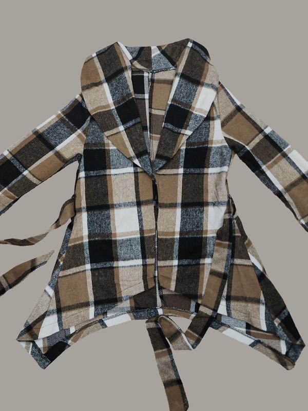 Women's Plaid Print Belted Asymmetrical Hem Coat Jackets, Elegant Long Sleeve Waterfall Collar Outerwear for Fall & Winter, Winter Clothes Women, Women's Clothing for Daily Wear, Fall Outfits, Fallfreshness Clothes, Womenswear