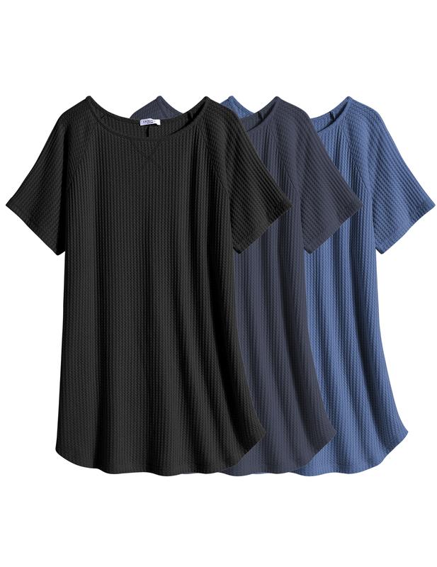 Ekouaer 3 Pack Women's T-shirt Nightgown Waffle Knit Short Sleeve Sleepshirts Casual Cover Ups S-XXXL