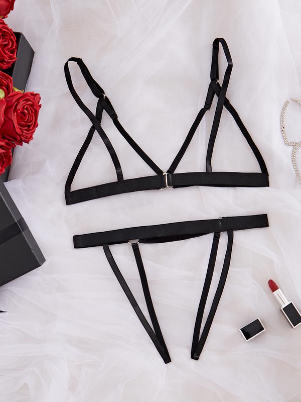Sexy black cutout women's underwear panty set