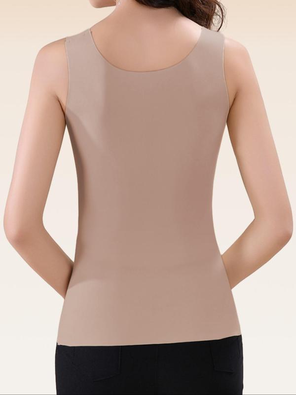 Women's Solid Contrast Lace Thermal Underwear Top, Casual Comfy Warm V Neck Sleeveless Top for Fall & Winter, Women's Thermal Underwear for Daily Wear