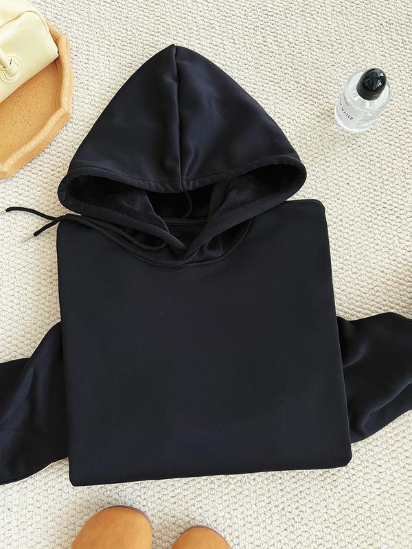 Women's Cherry & Letter Print Drop Shoulder Hoodie, Fashion Casual Drawstring Pocket Hooded Sweatshirt for Daily Holiday Outdoor Wear, Women Clothing for Fall & Winter