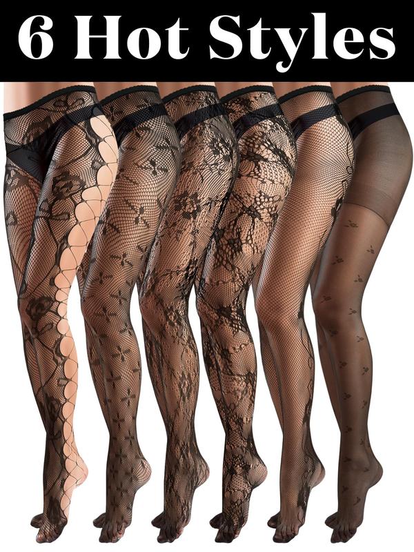 6 Pairs Women Fishnet Stockings Tights Patterned Tights Fishnet Leggings Waist High Pantyhose for Halloween Girls