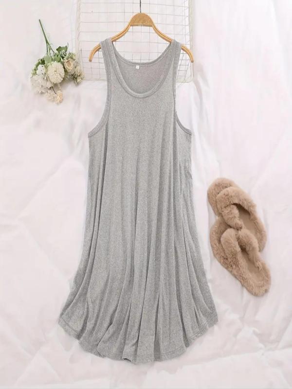  Solid Color Tank Nightdress, Casual Comfy Round Neck Sleeveless Nightgown for Women, Women's Sleepwear for All Seasons