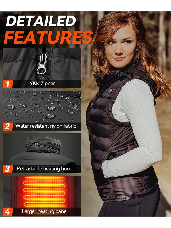 Women's Heated Vest with Retractable Hood, Outdoor Lightweight Electric Heating Apparel (Battery Pack Included) Womenswear Adjustable