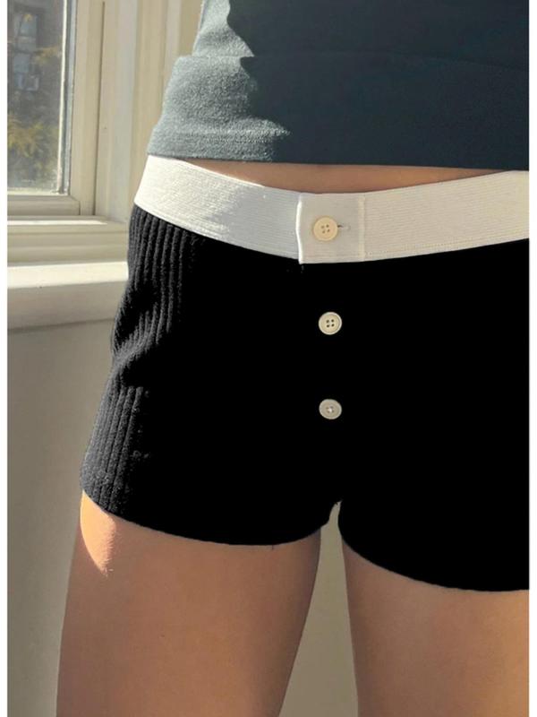 Women's Textured Button Front Shorts, Y2K Retro Casual Skinny Knit Shorts, Shorts for Women, Women's Summer Bottoms for Daily Wear