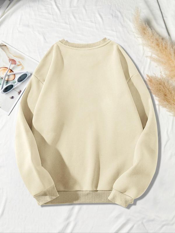 Women's Letter & Elf Print Crew Neck Sweatshirt, Casual Long Sleeve Pullover for Fall & Winter, Women's Clothes for Daily Wear