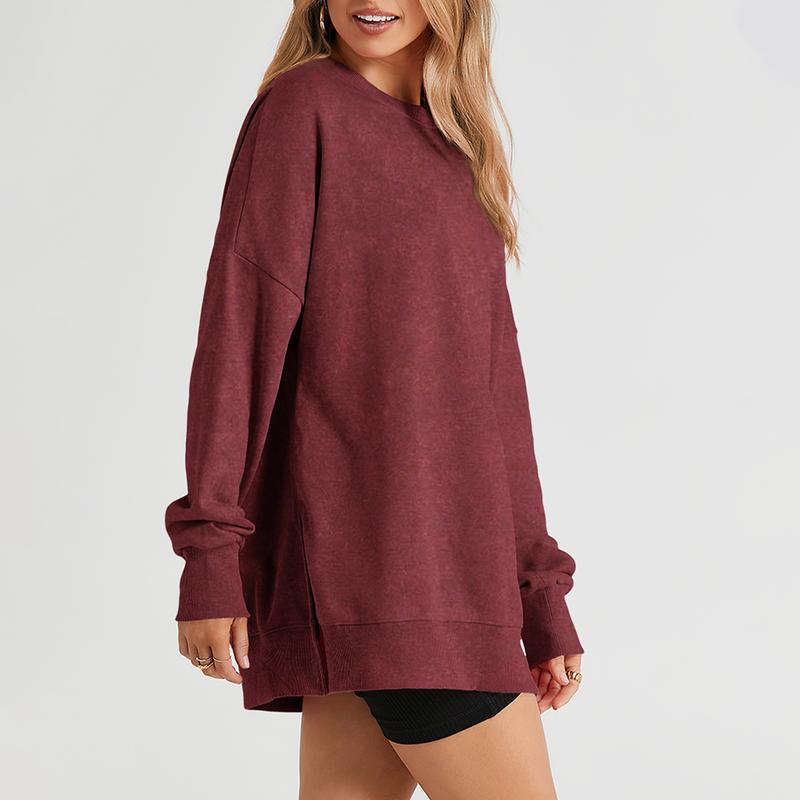 SHEWIN Women's Oversized Acid Wash Casual Long Sleeve Crewneck Lightweight Pullover Tops Loose Sweatshirts Comfort Womenswear