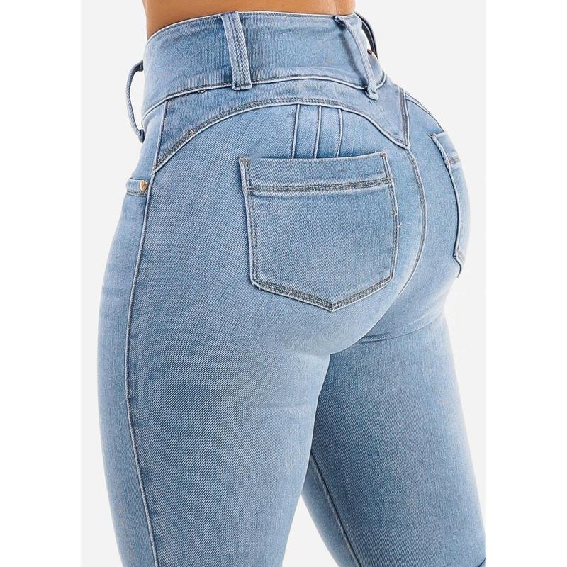 Super High Waist Butt Lifting Skinny Jeans Light Blue