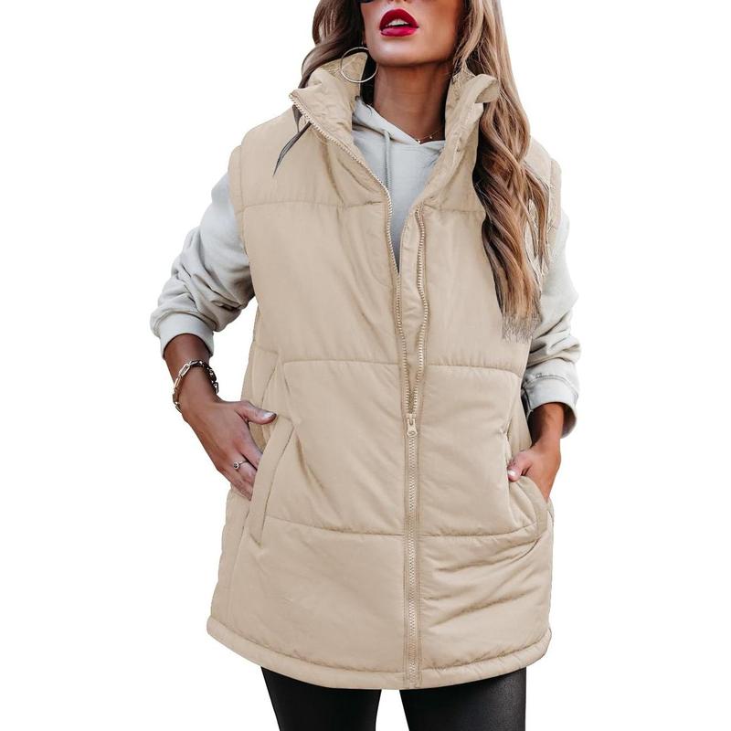 Fisoew Womens Sleeveless Puffer Vest Winter Zip Up Stand Collar Padded Coat Outerwear Vests with Pockets