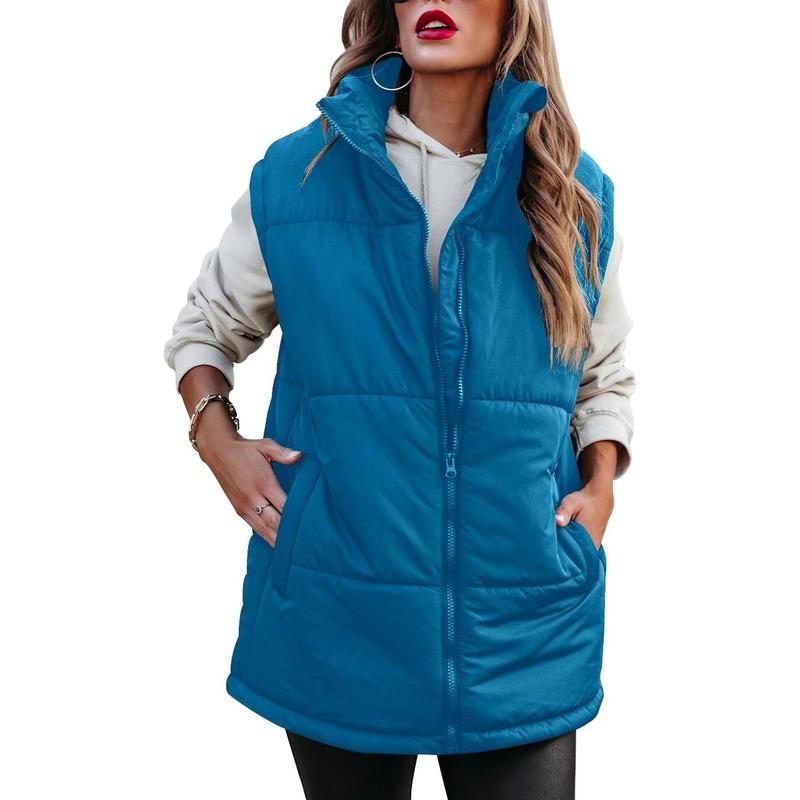 Fisoew Womens Sleeveless Puffer Vest Winter Zip Up Stand Collar Padded Coat Outerwear Vests with Pockets