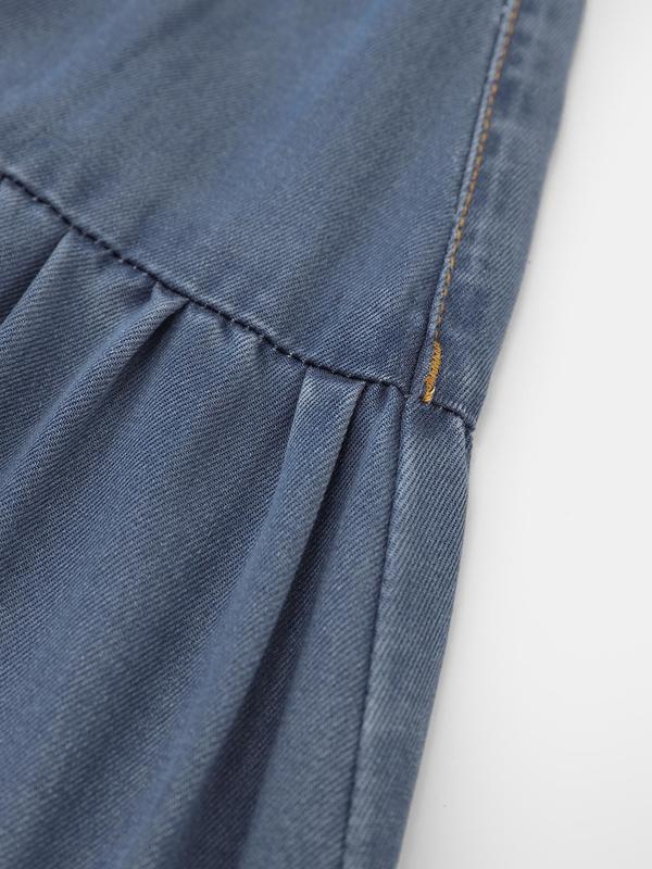 YOZY Women's Solid Button Zipper Fly Denim Skirt, Casual Long Denim Skirt for Daily Wear, Ladies Bottoms for All Seasons